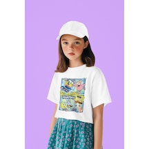Sevbano Süngerbob Ve Patrick Baskılı Unisex Çizgi Film Çocuk Tişört 1-12 Beyaz