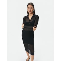 Koton Midi Polo Yaka Elbise Düğmeli Uzun Kollu Siyah 4wak80014ht 4WAK80014HT999 Siyah