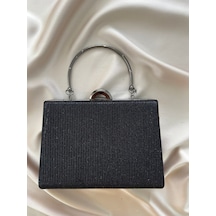 Öznora Kadın Siyah Simli Abiye, Clutch Gece Çantası Std