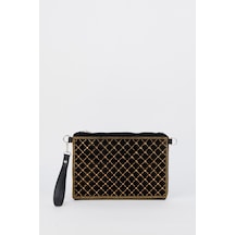 Vivaq Kadın Kapitone Altın Taşlı Süet Bilek Askılı Ve Zincir Askılı Portföy El Ve Clutch Çanta SİYAH