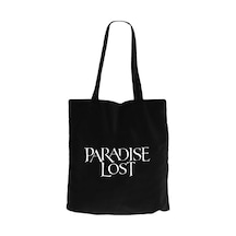 Paradise Lost Text Siyah Fermuarlı Bez Çanta Gabardin