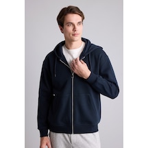 Defacto Relax Fit Kapüşonlu İçi Yumuşak Tüylü Kanguru Cepli Fermuarlı Sweatshirt D7599ax26aunv64 Lacivert-nv64