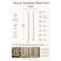 2 Li Beyaz Şamdan Mum Seti 25 Cm Dekoratif İnce Şamdan Mum, Kokusuz Parafin Wax,%100 Pamuk Fitil, El Döküm, Uzun Süre Yanma 10 Saat , Şık Sofra, Davet, Nişan, Düğün Ve Ev Dekorasyonu İçin 50 x 22