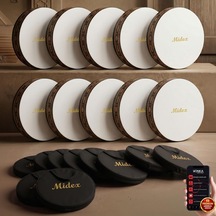 Midex Br-911x 10'lu Bendir Def Toptan Paket Akort Ayarlı El Tutma Oyuklu Çantalı