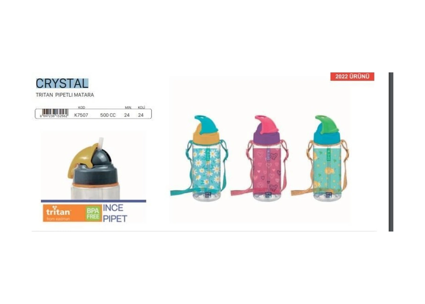 Crystal Tritan Desenli Pipetli Matara 500 Cc Karışık