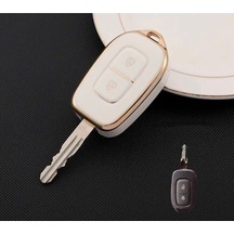 Renault Ve Dacia Duster Scenic Master Megane 2 Tuşlu Nano Anahtar Koruma Kılıfı Beyaz Gold Renk