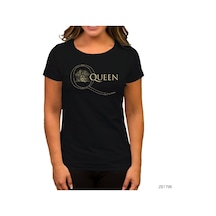 Queen Logo 2 Siyah Kadın Tişört Siyah