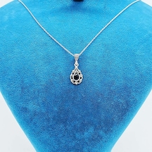 Damla Model Zirkon Ve Oltu Taşı İşçilikli 925 Ayar Gümüş Kolye Gümüş