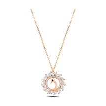Çekirdekjewelry Kadın Rose Gold Kolye Tavus Kuşu Figürlü Taşlı Şık Kolye Modeli 925 Ayar Gümüş Pembe