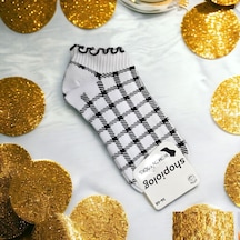 Sevimli Marul Desenli Bilek Çorabı Desen2 Beyaz - Siyah