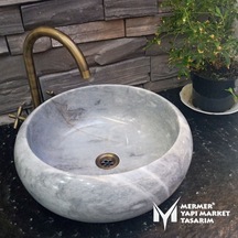 Gri Mermer Bombeli Lavabo