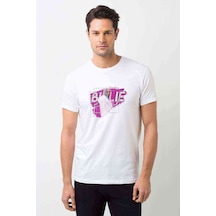 Billi E Eilish Logosu Blosh Baskılı Beyaz Erkek Tshirt