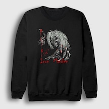 Presmono Unisex Blood Iron Maiden Sweatshirt Siyah
