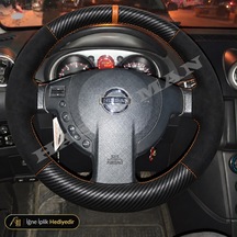 Nissan Juke Dikme Direksiyon Kılıfı Alcantara Süet Mat Karbon Taba Yüzük Ve Dikiş Tekna-sport-solu Tuşlu 2010-2014