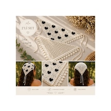 Örgü Bandana 2 Li Set Düz Krem+ Sıayh Kalpli - 921866029 Düz Krem+ Sıayh Kalpli