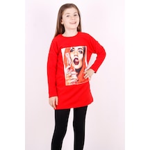 Toontoy Kız Çocuk Dijital Kız Baskılı Elbise Kırmızı