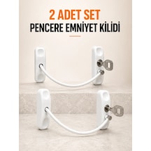 Pencere Emniyet Kilidi 2 Adet Set Kablolu Anahtarlı Pencere Açılma Sınırlayıcı Beyaz