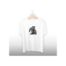 Desenli Süper Kahraman Detaylı Unisex Tişört Beyaz