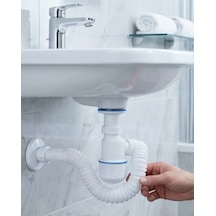 Lavabo Gider Borusu Esnek Hortumlu Sifon Seti Koku Önleyici Dayanıklı Tasarım Beyaz