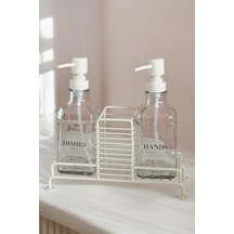 Morponi Metal Standlı 2 Li Cam Sabunluk Seti İkili Sabunluk Set Standlı Sabunluk Bej Bej