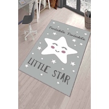 Gri Yıkanabilir Kaymaz Tabanlı Yıldızlı Bebek Halısı Kd035n11