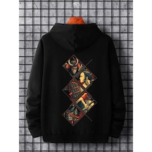 Unisex Kadın/Erkek Siyah Samuray Oversize Kapüşonlu Sweatshirt