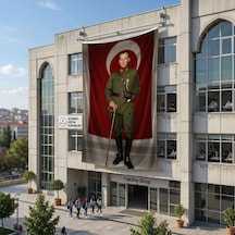Elinde Bastonu İle Üniformalı Mustafa Kemal Atatürk Poster Bayrak Raşel Kumaş 6x9 Metre Ata62 Diğer