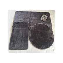Plato Halı Banyo Halısı Peluş Post Halı Klozet Takımı Antrasit 60x100/60x60/40x60 Büyük Gri
