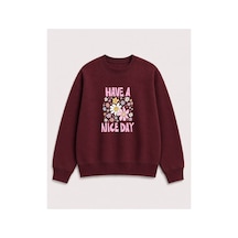 Herkesemoda Emoji Çiçekler Baskılı 2 İplik Şardonlu Bisiklet Yaka Sweatshirt Lacivert