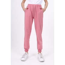 Toontoy Kız Çocuk Baskılı Beli Paçası Ribanalı Cepli Basic Jogger Eşofman Altı 2 İplik Gül Kurusu