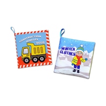 2 Kitap İngilizce Kışlık Giysiler Ve İş Makinaları Kumaş Sessiz Kitap E124 E132 - Bez Kitap , Eğitici Oyuncak , Yumuşak Ve Hışırtılı