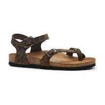 Comfortfusse Gabriella - Kadın Ortopedik Hakiki Deri Sandalet Leopar Baskılı Deri