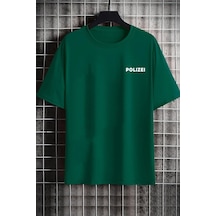 Unisex Polizei Baskılı T-shirt Yeşil