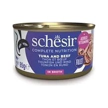 Schesir Ton Balıklı Sığır Filetolu Ve Pirinçli Pişirme Suyunda Yetişkin Kedi Konservesi 85g