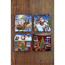 Doğal Taş Bardak Altlığı - Mery Christmast Baskılı 10x10cm Yeni Yıl Noel Stone Coasters 494 Çok Renkli