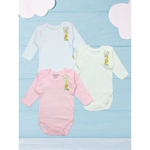 Üçlü Uzun Kollu Kız Bebek Body Alttan Çıtçıtlı Zıbın 1-9 Ay 001