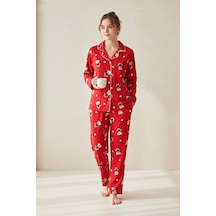 Miniğimin Cicileri Ayıcık Desenli Anne Pijama Takımı - Kırmızı