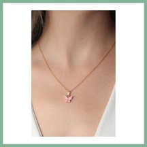 Bşkvirgo Gold Pembe Renk Kelebek Figür Kadın Kolye Bsk2026 Gold,pembe