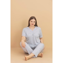 Pijamerry Kadın Büyük Beden Dantel Yaka Bambu Kısa Kol İnce Pijama Takımı 5929 - 1 Adet Gri