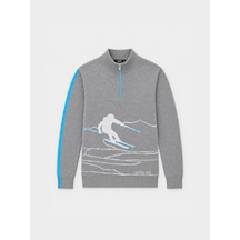 Xint Gri Doğal Yün Dokulu Regular Fit Kazak 801871 Gri Melanj