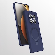 Xiaomi Redmi Note 15 5g Kılıf 360 Derece Döner Standlı Magsafe Kamera Lens Korumalı Silikon Cherena Lacivert