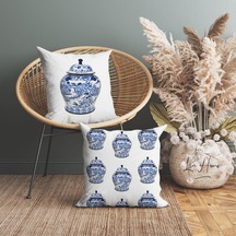 Çift Taraflı Bleu Blanc Desenli Dekoratif 2'Li Kırlent Kılıfı Set (506971515)