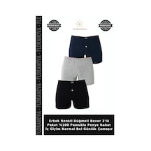 Floranova Erkek Renkli Düğmeli Boxer 3'lü Paket %100 Pamuklu Penye Rahat İç Giyim Normal Bel Günlük Çamaşır Çok Renkli