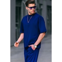 Flood Of Style Erkek Kısa Kollu Penye Bisiklet Yaka Rahat Lacivert