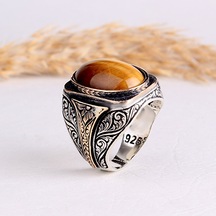 925 Ayar Gümüş Kaplangözü Taşlı Oval Model Yüzük