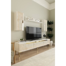 Tvr1803btg Meyra Tv Ünitesi Takımı Beyaz-traverten-gold 180cm Beyaz - Traverten - Altın