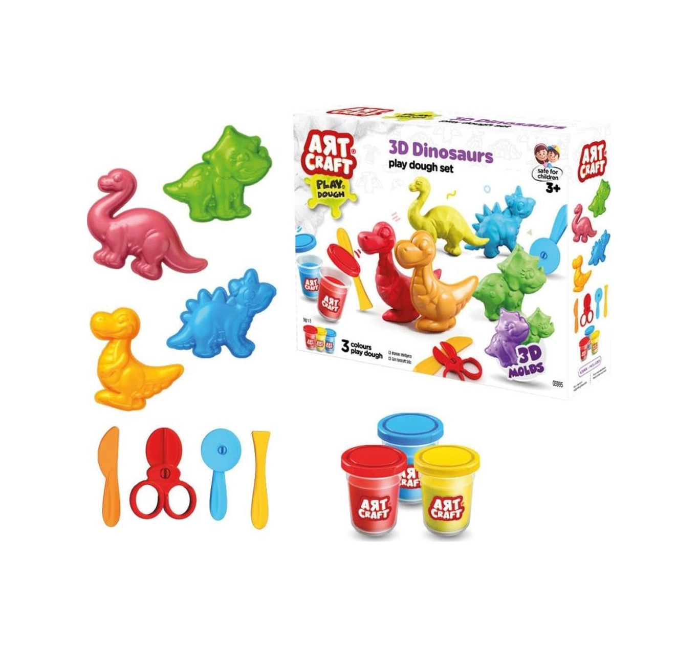 03995 Art Craft 3d Dinozorlar Hamur Set 168 Gr Çok Renkli
