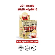 3 Ü 1 Arada Sütlü Hazır Kahve 24 Lü 18g Yumuşak İçim, Dengeli Tat, Tek Porsiyon