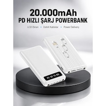 Mey İthalat Led Işıklı 20.000mah Powerbank Lcd Gösterge Dahili Çoklu Kablo Yeni Nesil