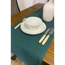 Doğal Keten Runner 40x150 Koyu Yeşil